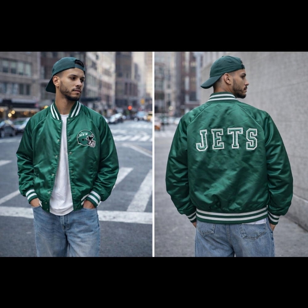 Vintage New York Jets Satin Varsity Jackets Mens L Chalk Line USA NFL - Picture 14 of 15